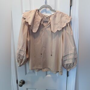 entro Embroidered Scallop Collar Blouse - Pale Blush